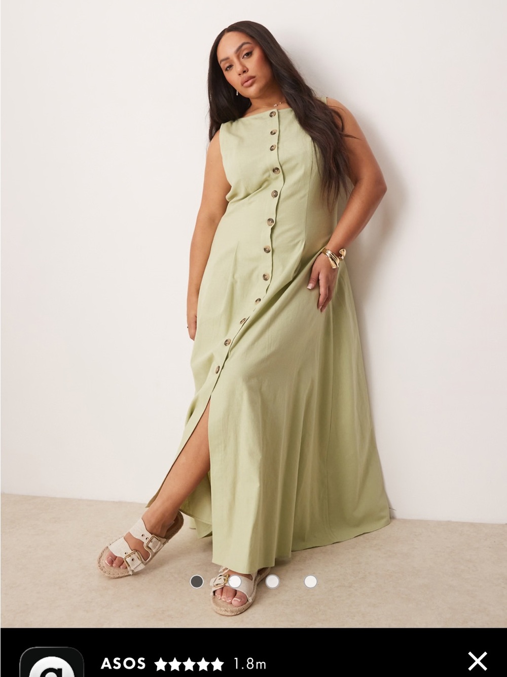 ASOS Button-Front Sleeveless Maxi Dress in Sage